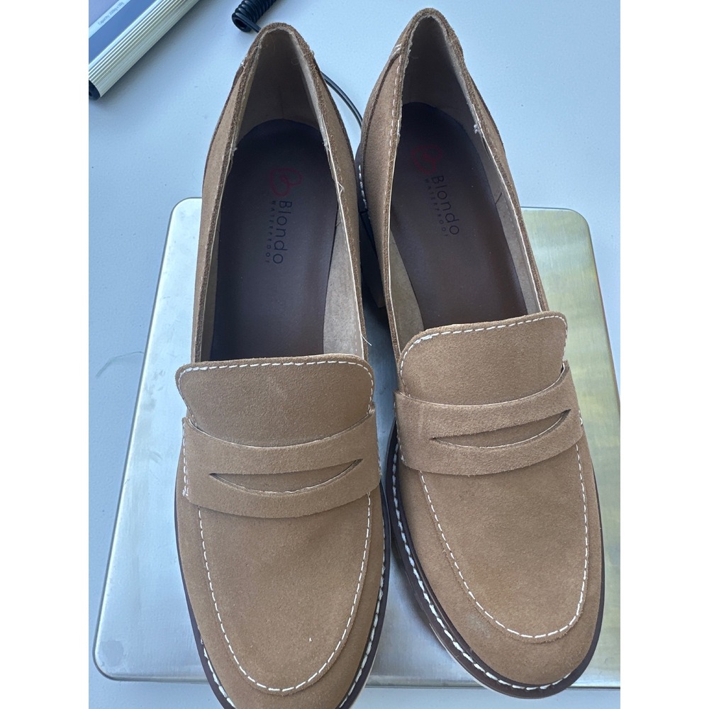 Blondo Dulce Waterproof Suede Penny Loafer Tan Chunky Lug Sole Womens 10M B35614